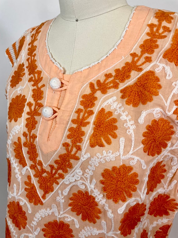 Vintage Orange Cotton crocheted Splitn Front Tuni… - image 2