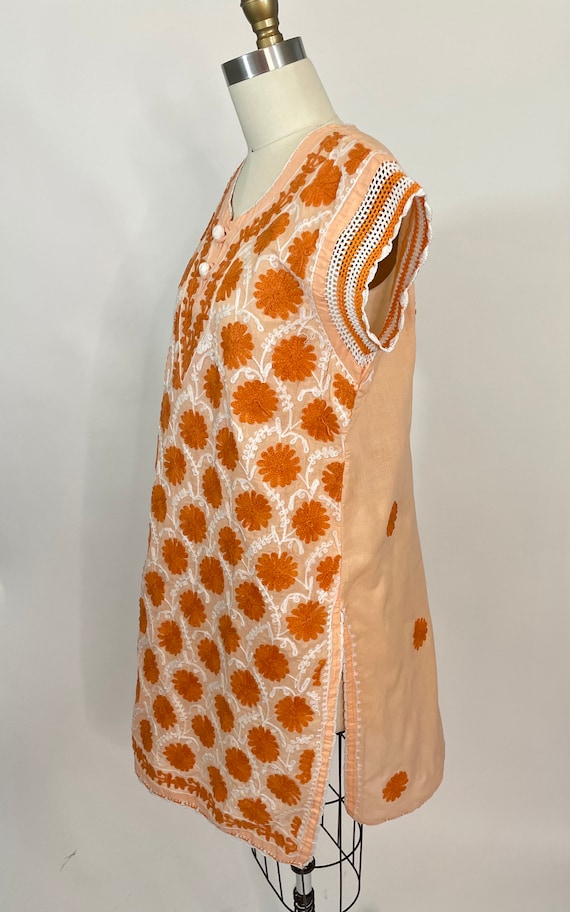 Vintage Orange Cotton crocheted Splitn Front Tuni… - image 3