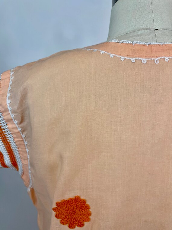 Vintage Orange Cotton crocheted Splitn Front Tuni… - image 5