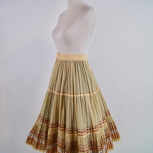 Vintage 1950s Pleated Ivory Full Skirt with Copper Ric Rac Trim, Small image 4