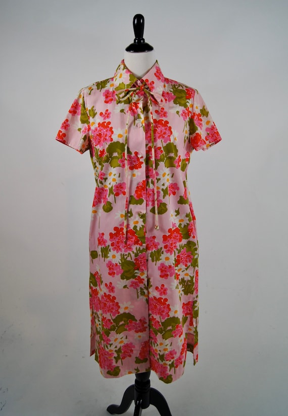 Vintage Tannerway Pink Cotton Floral Housedress wi