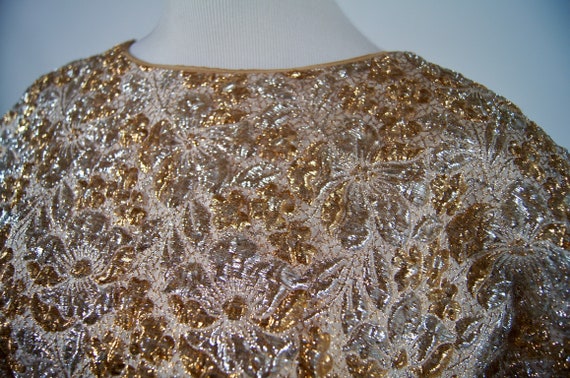 Vintage 1950s Gold brocade Full Skirt Dress with … - image 4