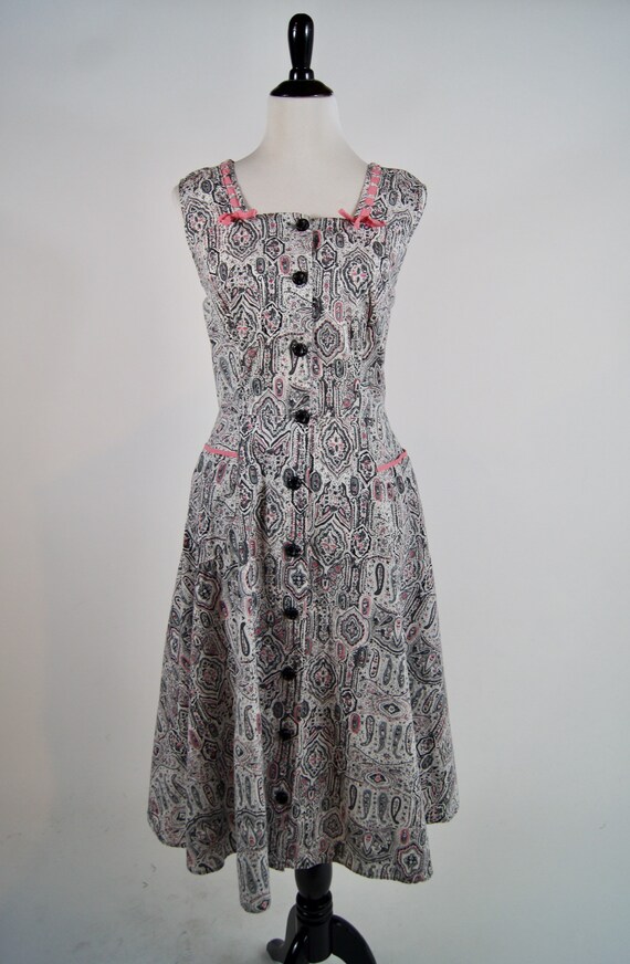 Vintage Kenrose Grey Paisley Cotton Day Dress with
