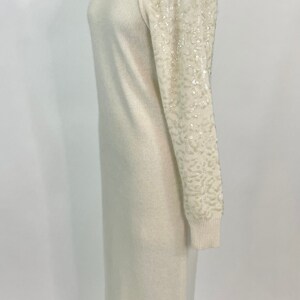 Vintage 1980s Tamaron Ivory Lambswool Angora knit Sweater Dress with Sequins, Large image 2