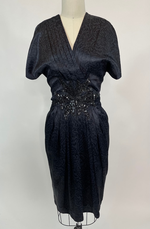 Vintage 1980s Taurus Nights Black Silky Dress with