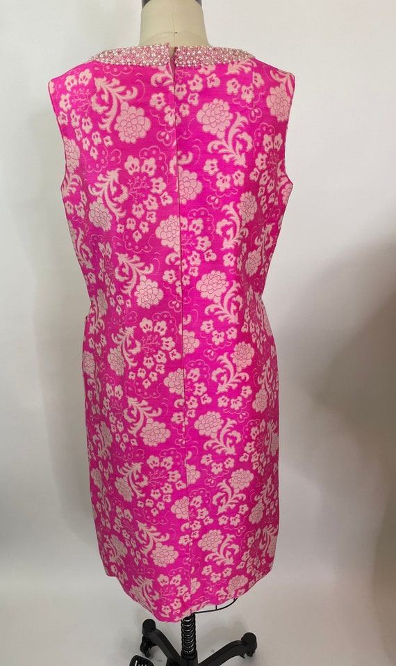 Vintage 1960s Hong Kong Pink Jacquard Dress and M… - image 4