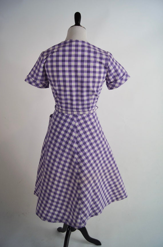 Vintage 1950s Cotton City Purple Check Cotton Dre… - image 6