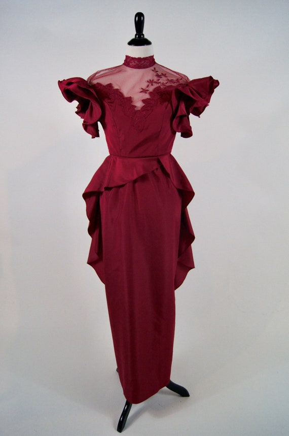 Vintage 1980s does 40s Raspberry Peplum Gown with