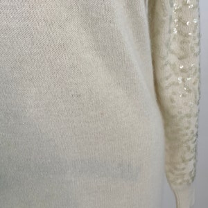 Vintage 1980s Tamaron Ivory Lambswool Angora knit Sweater Dress with Sequins, Large image 4