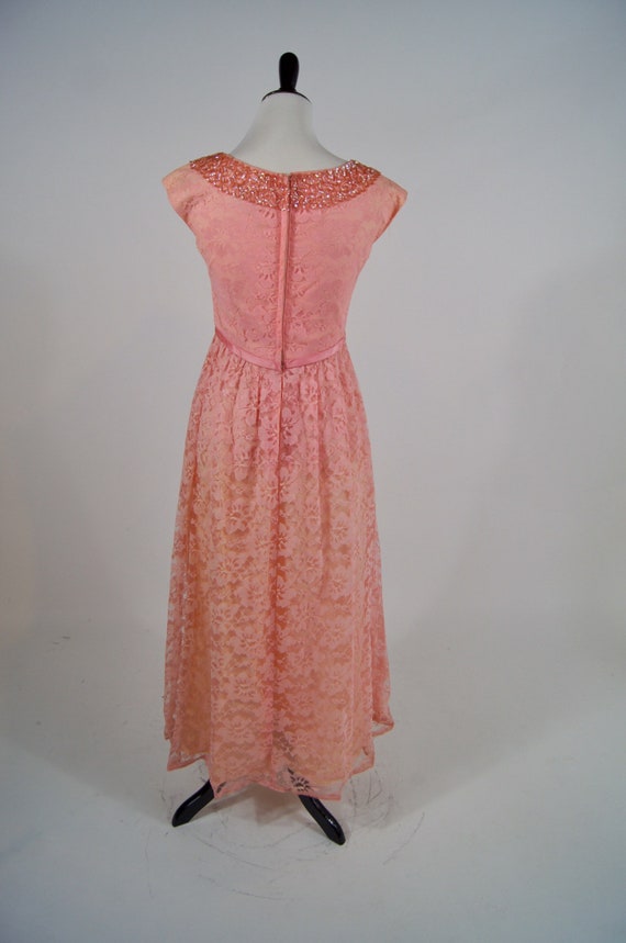 Vintage 1960s Emma Domb Pink Lace Long Gown Dress… - image 5