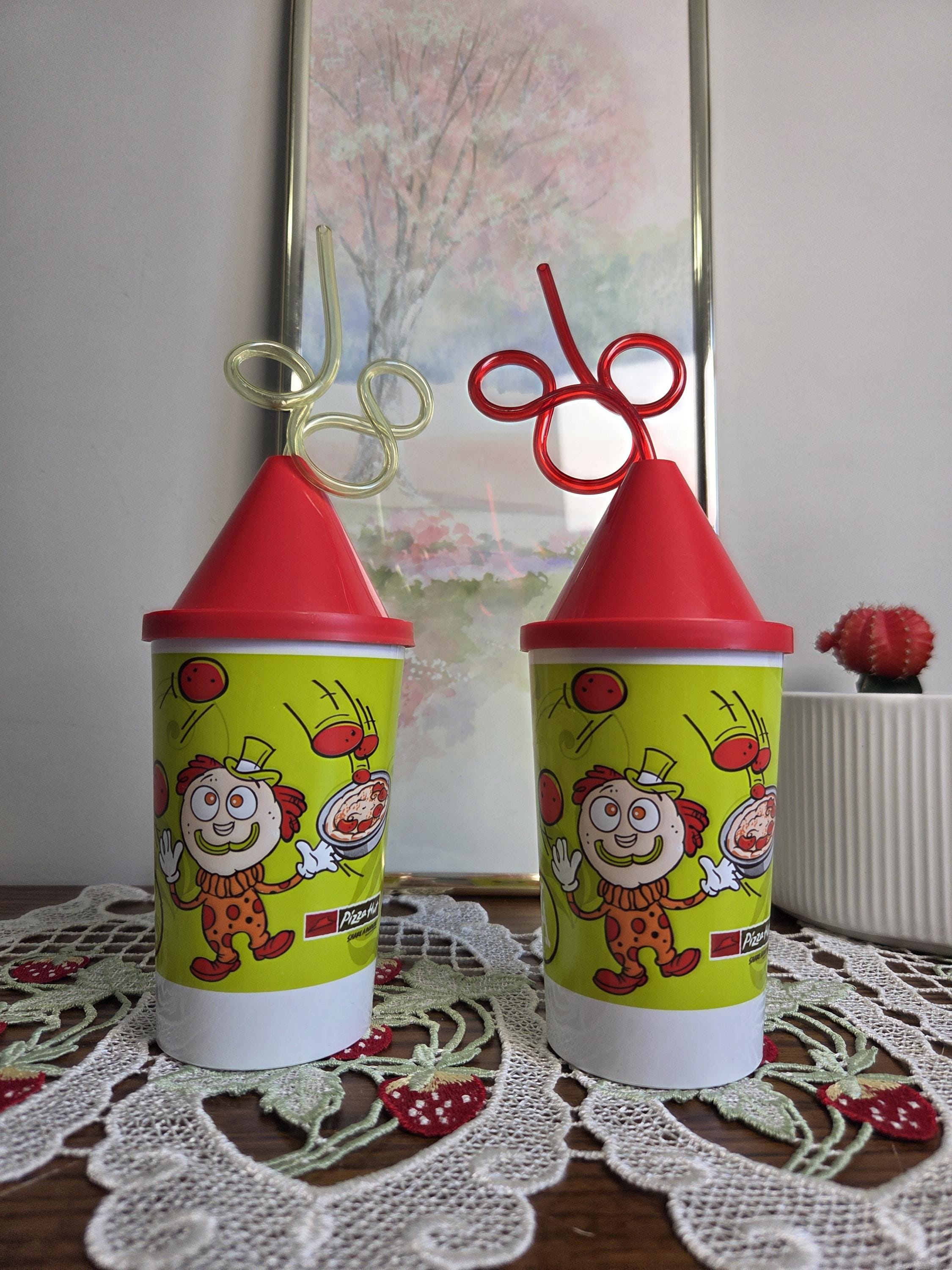 Vintage Pizza Hut Collectible Cups Set of 2 With Crazy Loop Straws