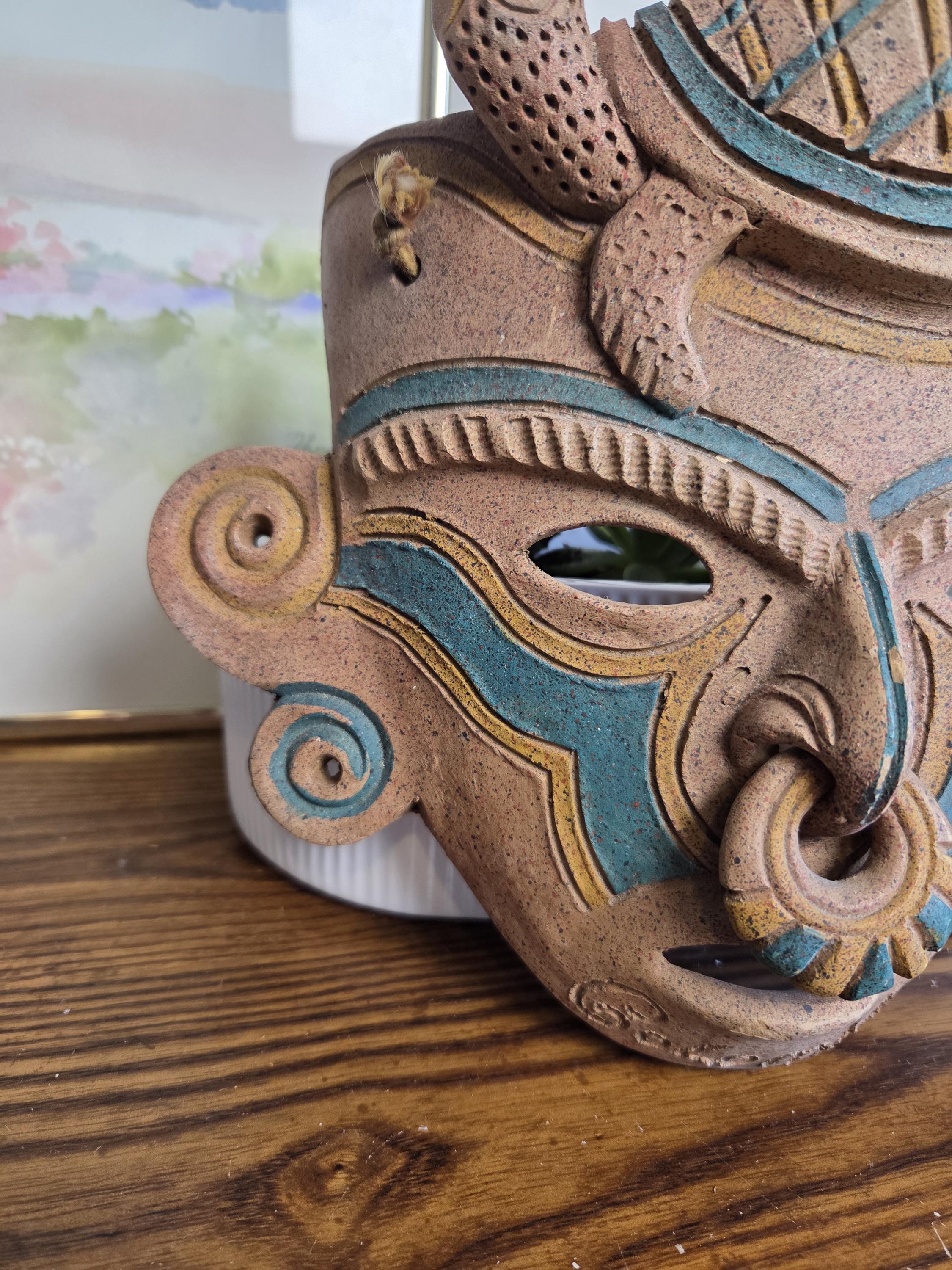Vintage Colombian Ceramic Mask – Handmade Wall Decor With Turtle – Folk ...