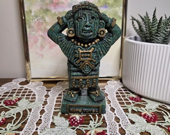Decoración maya mexicana de los años 80, arte maya, estatuilla maya mexicana, art déco, arte maya vintage.
