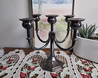 Vintage Silver Plated Candelabra 5 Arms, Tarnished Silver Candle Holder, Elegant Table Decor, Vintage Centerpiece, Gothic Decor