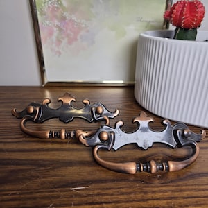 Vintage Drawer Pulls Set of 2 Antique Style | Ornate Cabinet Handles | Rustic Copper Black Hardware | Dresser Knobs | Farmhouse Decor