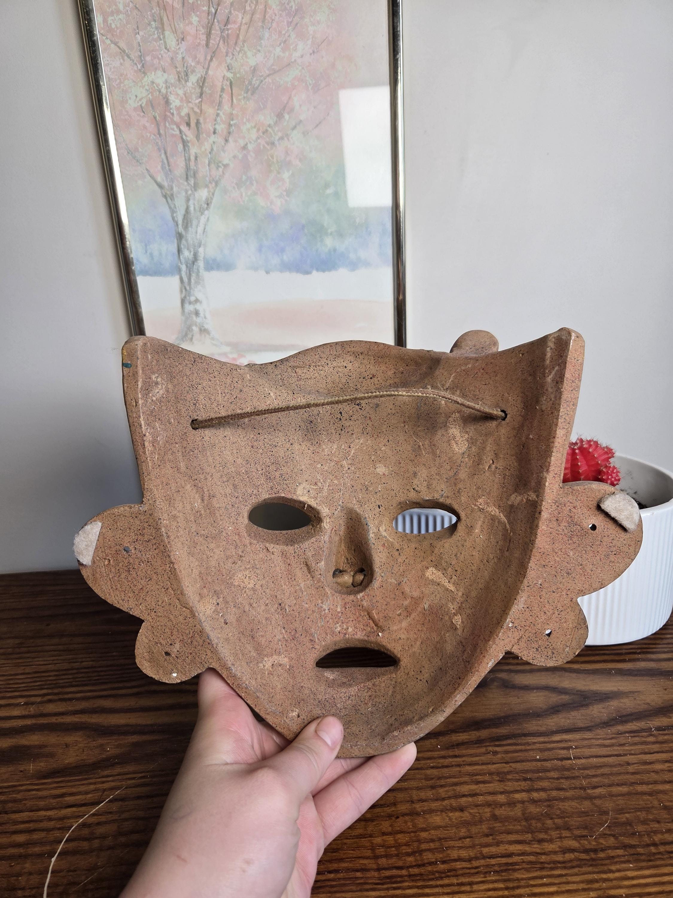 Vintage Colombian Ceramic Mask – Handmade Wall Decor With Turtle – Folk ...