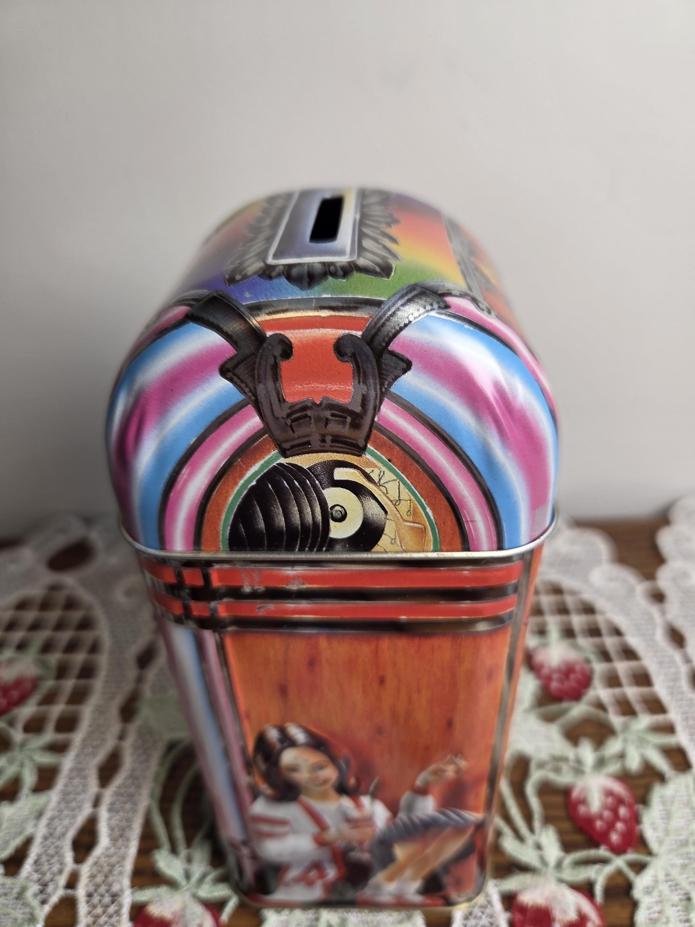 Vintage Jukebox Tin Money Box Churchill's, Rock and Roll Retro