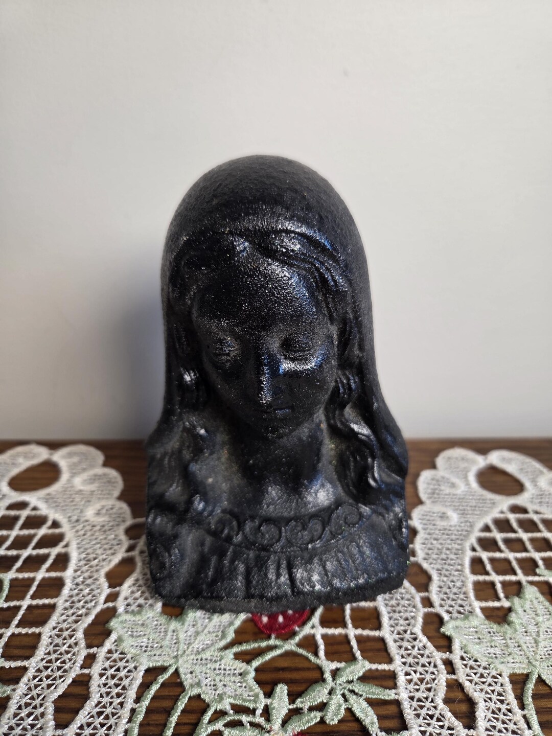 Vintage Madonna Bust Photo Holder – Black Virgin Mary Religious Statue ...