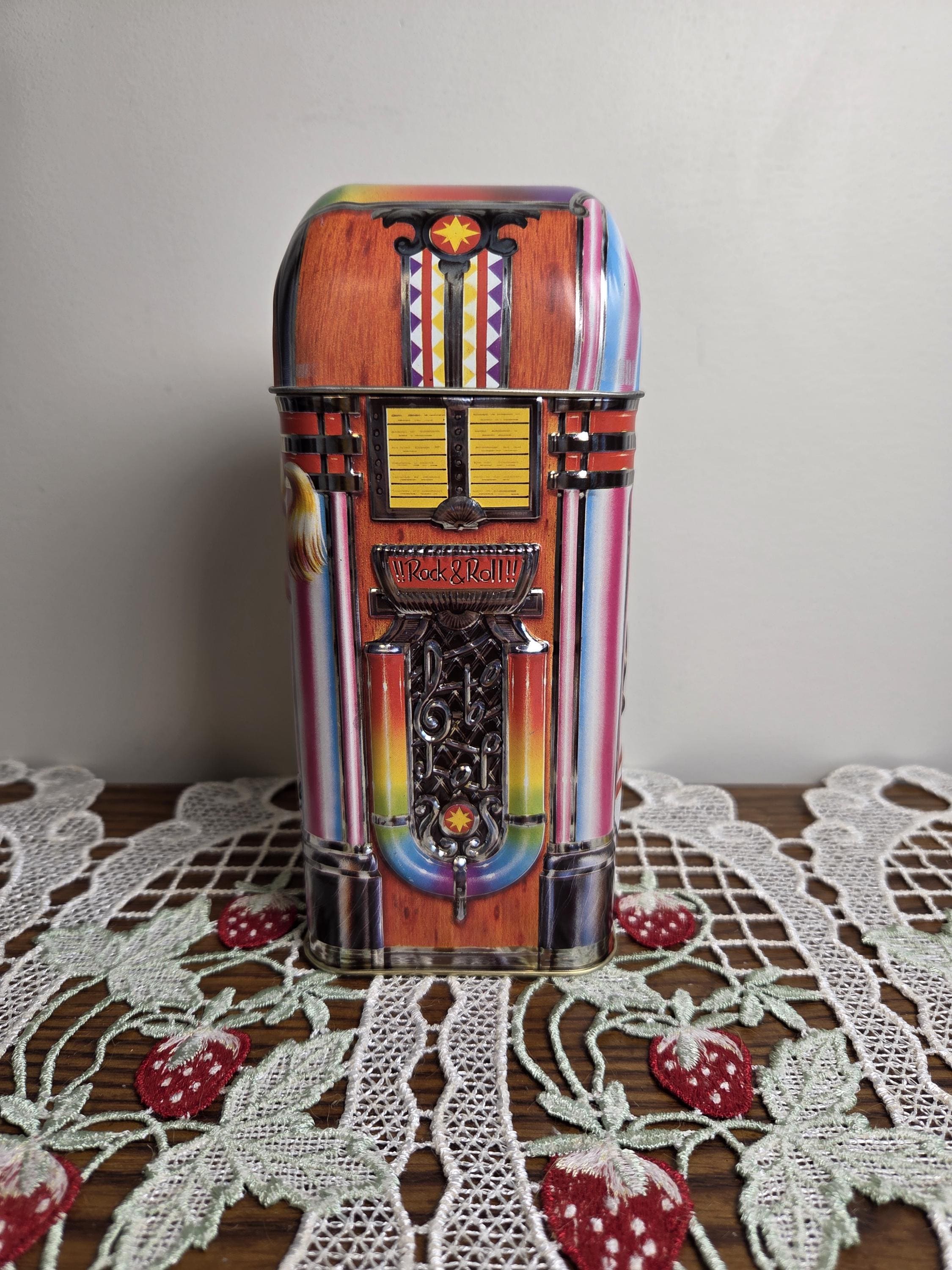 Vintage Jukebox Tin Money Box Churchill's, Rock and Roll Retro