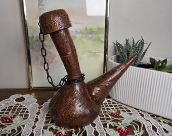 Vintage Leather Wine Decanter Bottle Rustic Leather Covered Bottle Mid Century Barware Decorative Wine Carafe