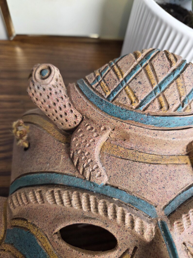 Vintage Colombian Ceramic Mask – Handmade Wall Decor With Turtle – Folk ...