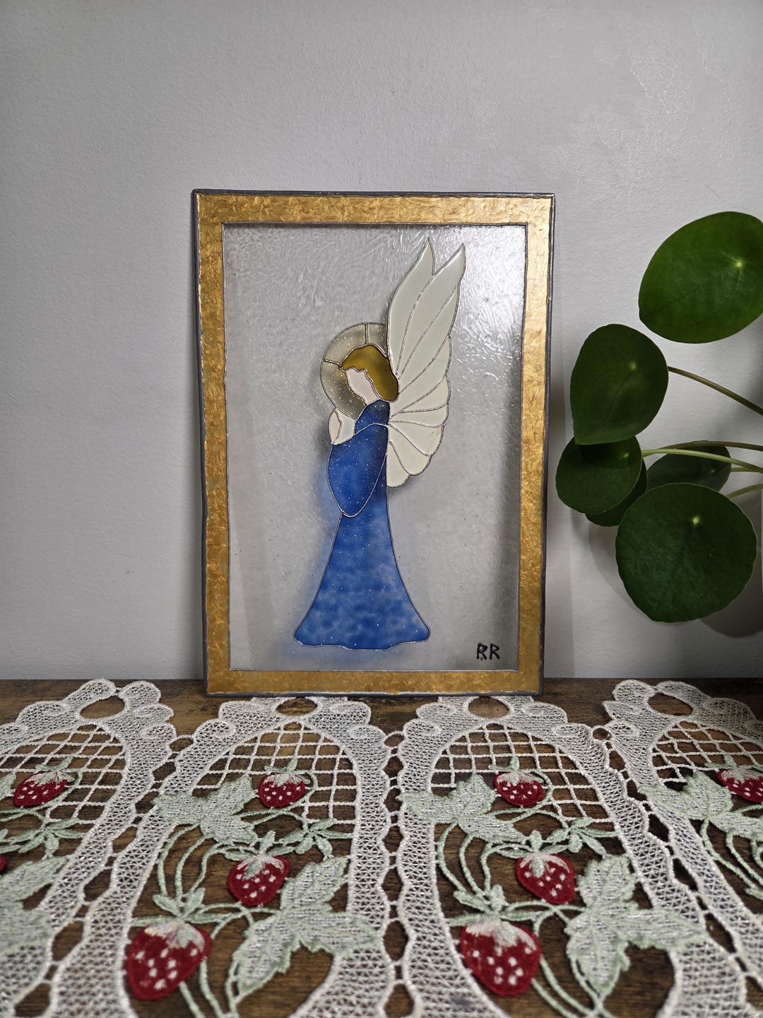 Angel Panel Vintage Stained Glass Angel Panel, Religious Wall Art, Guardian Angel ...