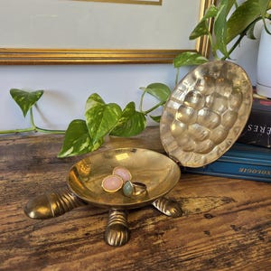 Vintage Brass Turtle Ashtray with Lid | Brass Turtle Jewelry Trinket Box | Mid Century Turtle Decor | Coastal Gift Idea made India