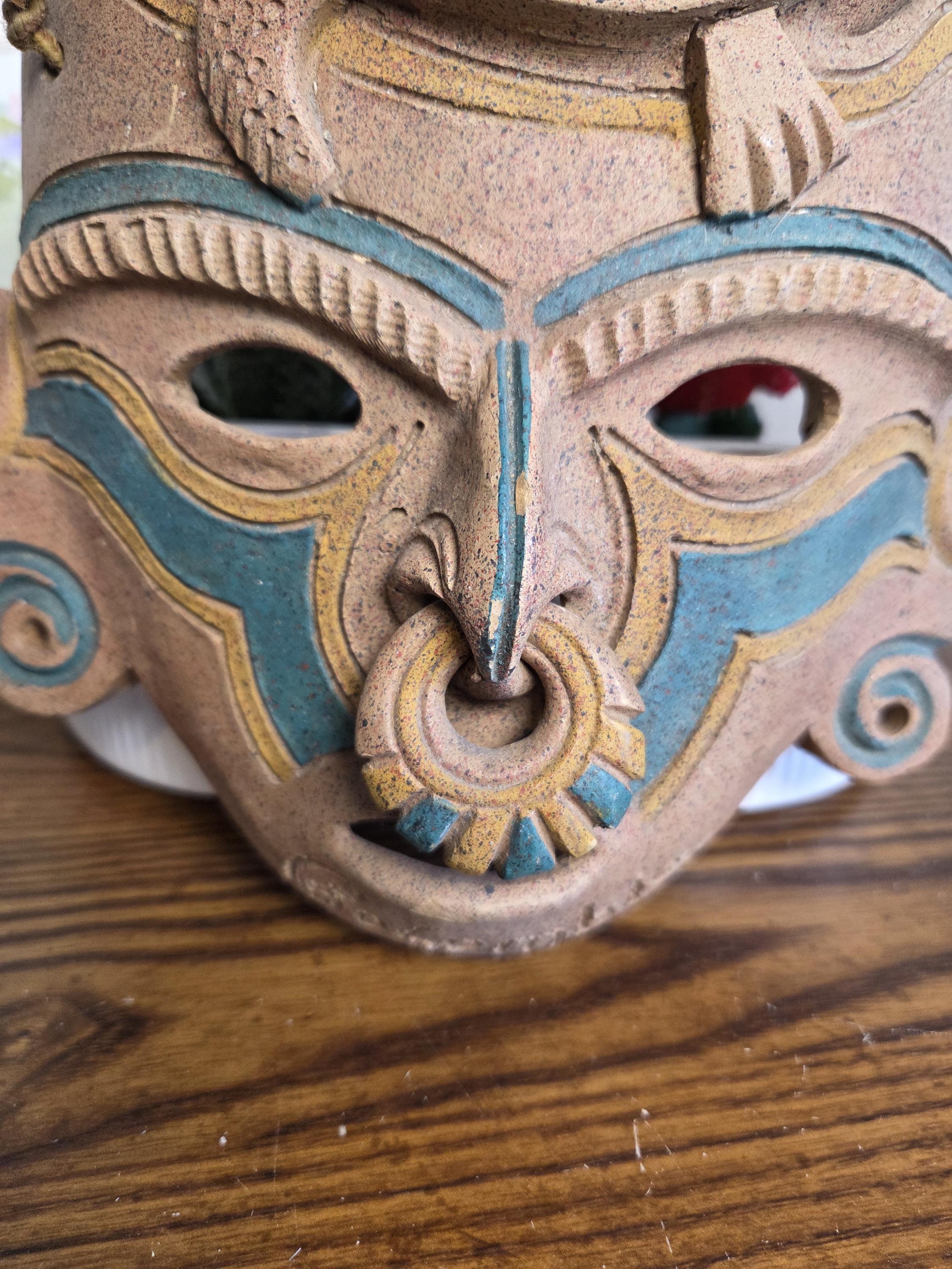 Vintage Colombian Ceramic Mask – Handmade Wall Decor With Turtle – Folk ...