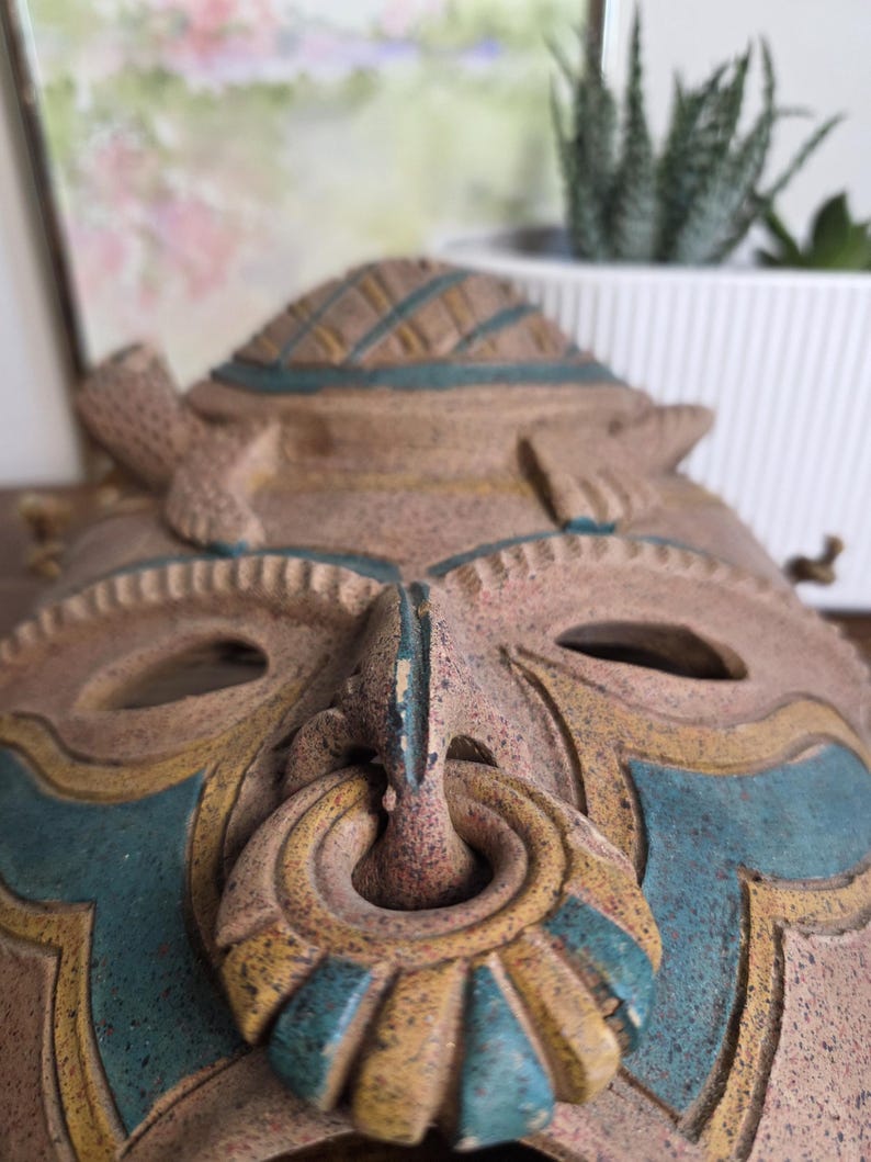Vintage Colombian Ceramic Mask – Handmade Wall Decor With Turtle – Folk ...