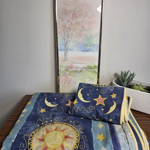 Vintage tvillingpåslakan med örngott 64x86 tum, Celestial Sun Moon Stars sängkläder, Boho Zodiac sängkläder, Vintage påslakan