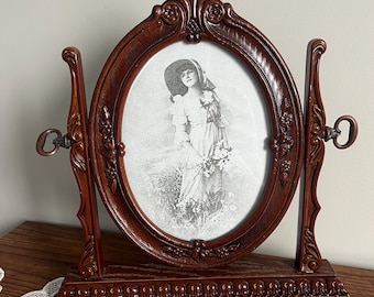 Cuadro fotográfico ovalado pivotante vintage de estilo victorien ou édouardien