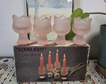 Vintage Rosa Milchglas Tulip Kerzenhalter Set mit 4 Lovelight Top Design Floral Kerzenhalter Cottagecore Decor