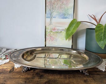 Vintage verzilverd eierrekje met druivengrepen | EP koperen serveerschaal | Sierlijk onderhoudend decor uit het midden van de eeuw