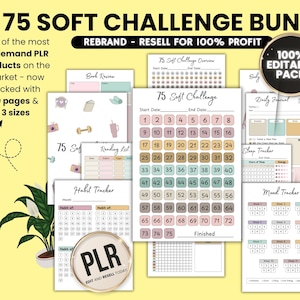 75 Soft Challenge Planner Canva Templates PLR, 75 Soft Challenge Tracker Bundle Resell Rights, 75 Soft Challenge Planner Editable Canva PLR