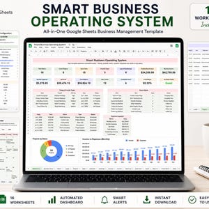 Plantilla de Google Sheets para un sistema operativo empresarial inteligente / CRM, proyectos, facturas, panel de control financiero y planificador empresarial