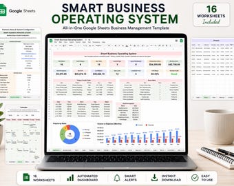 Smart Business Operating System Google Sheets Template | CRM, Projects, Invoices, Finance Dashboard & Business Planner