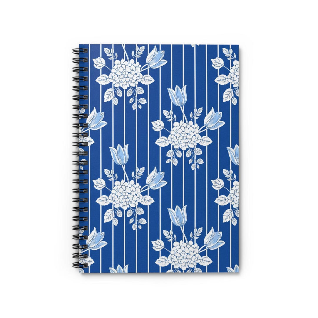 Blue Floral Stripe Spiral Notebook | Ruled Notebook - Etsy