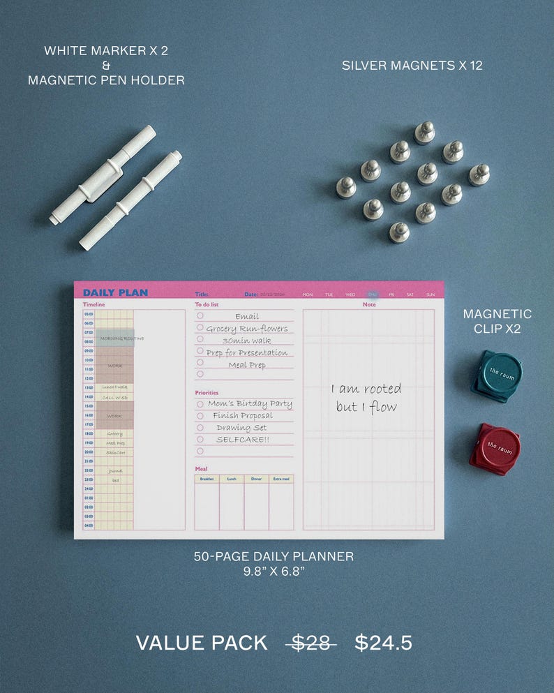 Pizarra magnética de borrado en seco / Exhibidor de fotos de metal / Organizador de escritorio / Regalo para ella Value Packet