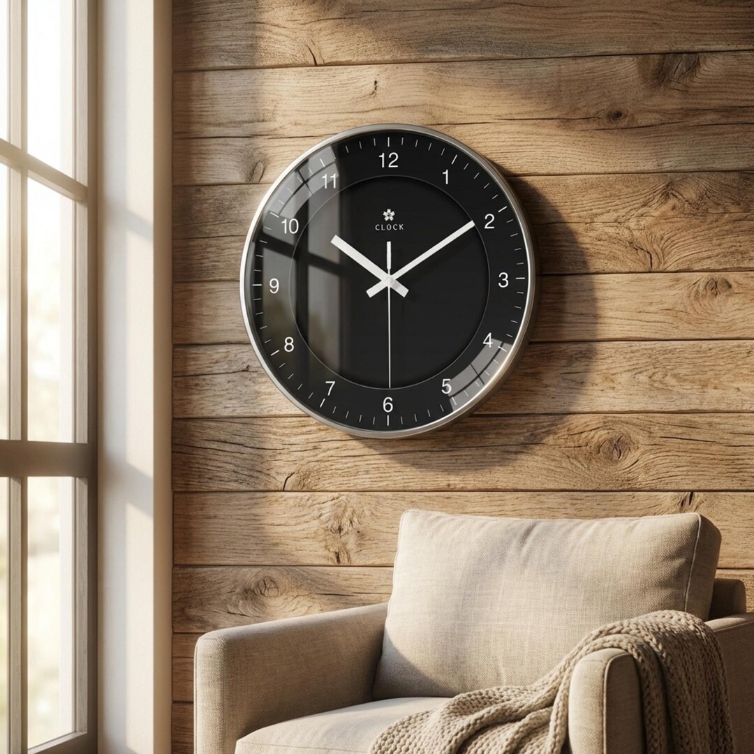Modern Black Wall Clock Minimalist Silent Round Decor for Living Room ...