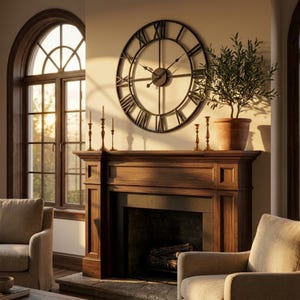 Reloj de pared grande de metal con números romanos, decoración industrial para pared, estilo granja moderna, reloj esqueleto negro extragrande, arte minimalista para sala de estar, 40 cm