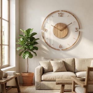 Silent Wood Wall Clock Modern Minimalist Living Room Decor Aesthetic Circular Quartz Clear Acrylic Design Gift