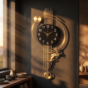 Modern Wall Clock Large Gold Abstract Art Silent Quartz Luxury Decor Aesthetic Living Room Entryway Statement Piece Unique Housewarming Gift