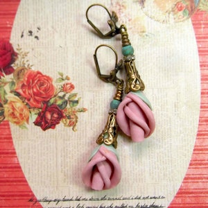 Floral Earrings, Pink Rose Bud, 1928 Vintage Buds, Vintage Roses, Pastel Earrings, MockiDesigns, Gift Wrapped