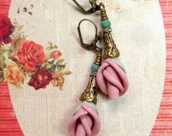 Floral Earrings, Pink Rose Bud, 1928 Vintage Buds, Vintage Roses, Pastel Earrings, MockiDesigns, Gift Wrapped