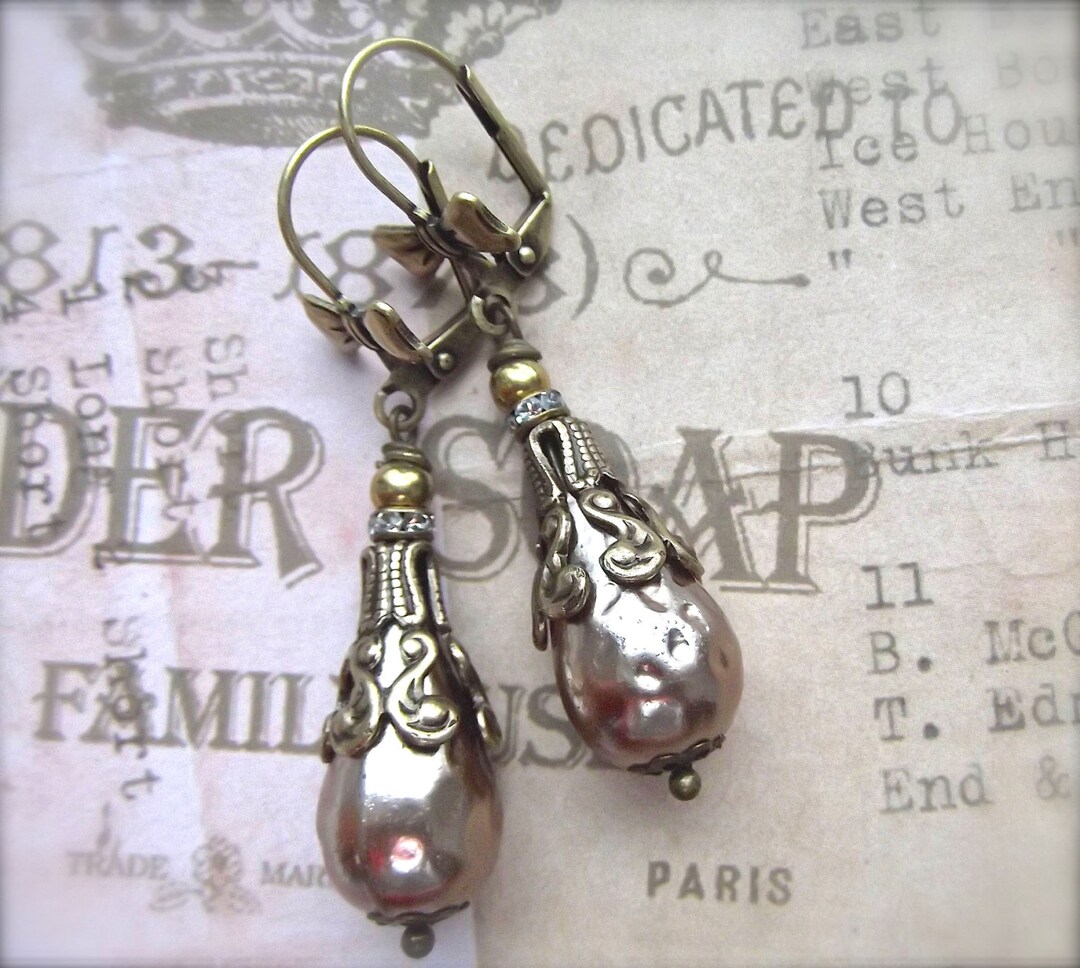 Teardrop Pearl Drop,mocha Bumpy Pearl,faux Pearl Dangle,victorian ...