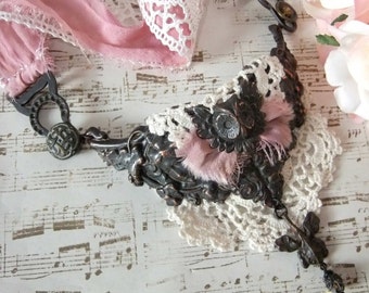Midnight Garden, Pink Black Ox, Victorian Repousse, Garters, Vintage Buttons, Black Owl, Lace & Silk Sari Ribbon, MockiDesigns, Gift Wrapped