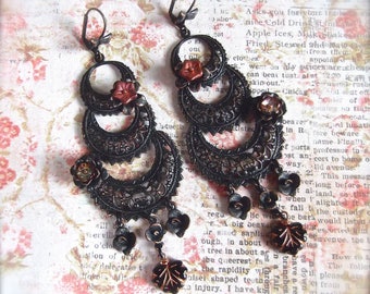 Black Chandeliers, Long Chandeliers, Filigree Black, Black and Flowers, Filigree and Flowers, Roses on Filigree, BSue by 1928, Gift Wrapped