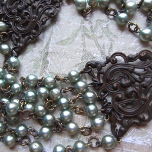 Vintage Faux Pearls, Chippy Shabby, Faux Pearl, Multi Chain, Rosary Pearl,Rusty Black Filigree, Victorian Filigree,MockiDesigns,Gift Wrapped image 5