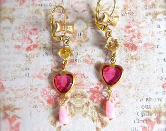 Pink Heart,Pink and Gold,Golden Rose and Heart, BSue by 1928 Rose, Silver & Heart, Rose and Heart Dangle,Vintage Heart and Drop,Gift Wrapped