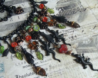 Lizards and Beads Bib, Black Bib, Fall Bib, Halloween Bib, Victorian Bib, Multi-stone Bib, Victorian Hands, OOAK, MockiDesigns, Gift Wrapped